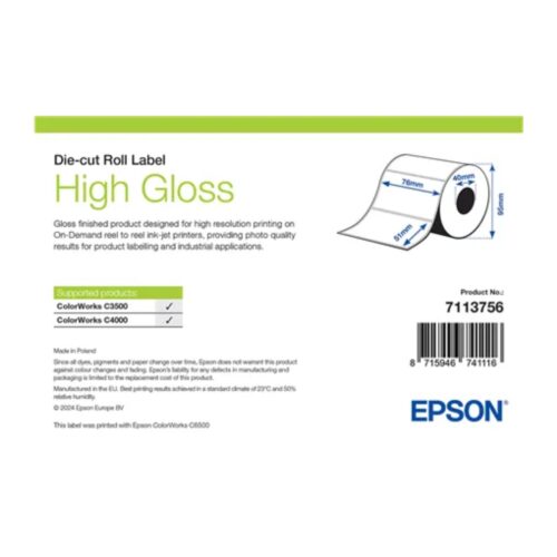 Etichete hârtie High Gloss 76x51 mm, 610 etichete/rolă, miez 40 mm Epson 7113756