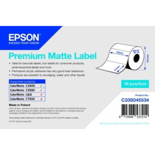 Rolă etichete Premium Matte 76 x 51 mm (650 etichete) ColorWorks C3500 Epson C33S045534